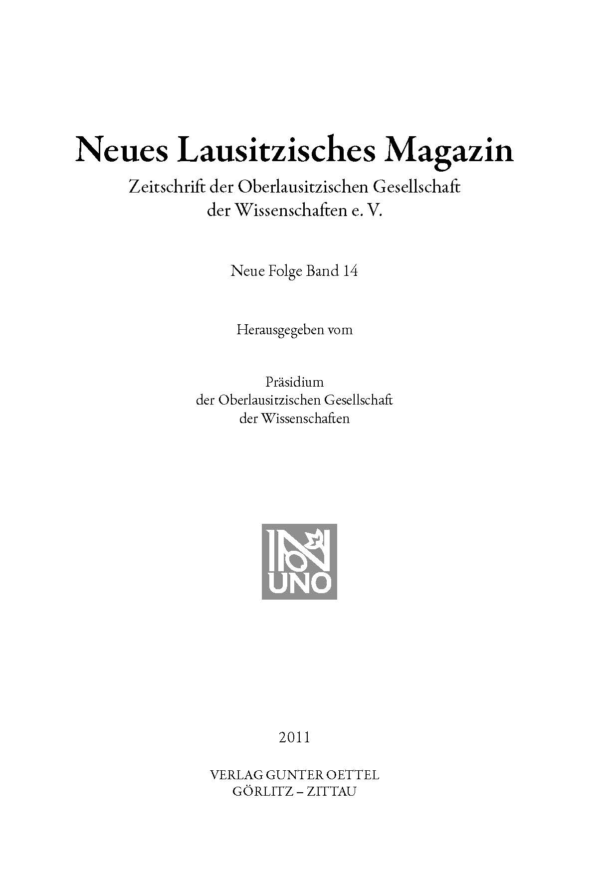 Cover des Neuen Lausitzischen Magazins
